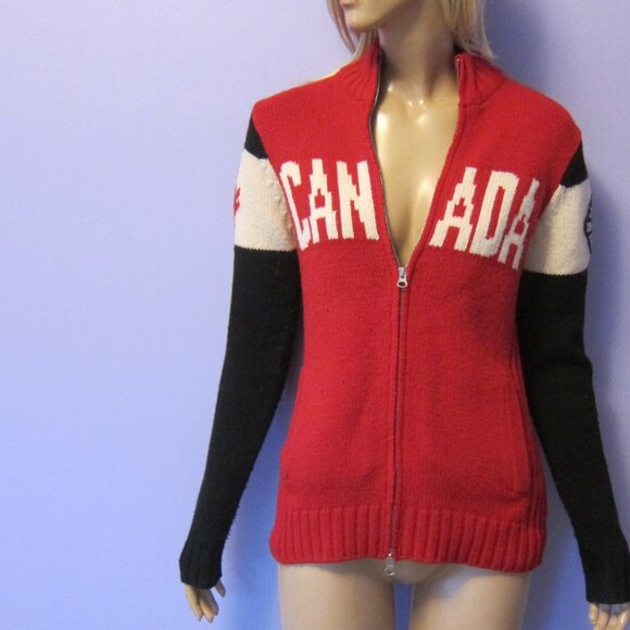 HUDSON BAY CANADA Red Wool 2014 Olympics Flag Beaver Zip Up SWEATER XS - Picture 10 of 11
